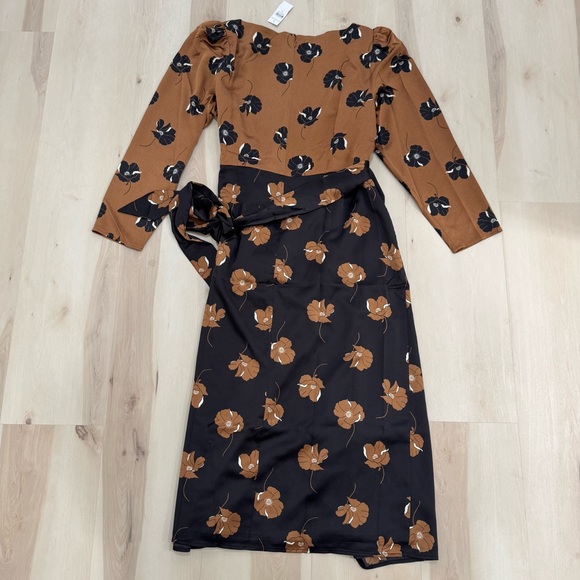 NWT Ann Taylor Floral Boatneck Column Midi Dress Black Copper Brown Women's 18 - Picture 10 of 15